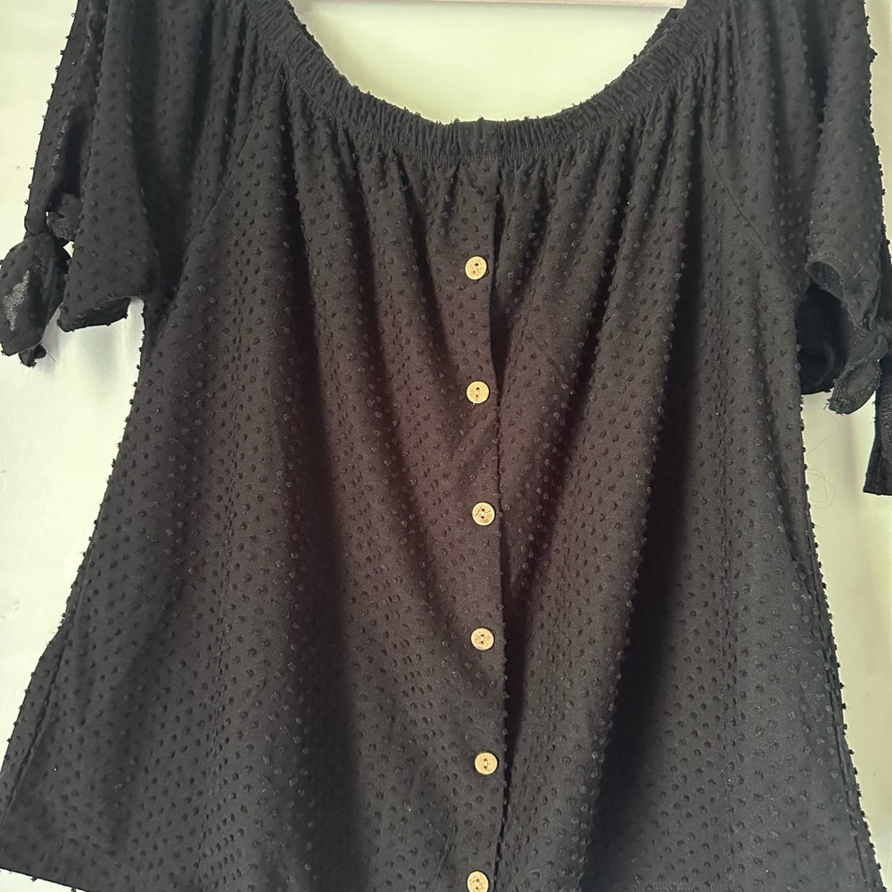 Black Off-Shoulder Buttoned Top